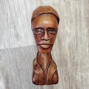 Vintage 1970's Hand Carved Signed Wood Sculpture Woman Decor